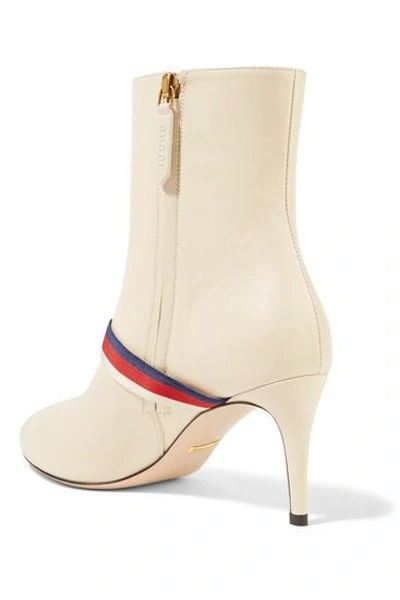 Shop Gucci Grosgrain-trimmed Leather Ankle Boots In White