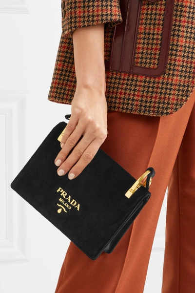 Shop Prada Pionnière Velvet Shoulder Bag