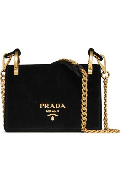 Prada Velvet Pattina Bag With Gold Chain in Black