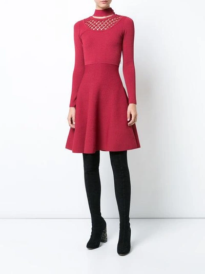 Shop Fendi Flared Cut-out Dress In Red