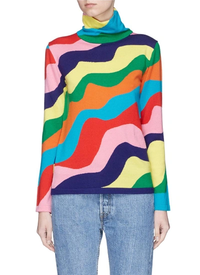Mira Mikati Rainbow Wavy Stripe Merino Wool Turtleneck Sweater In Multi
