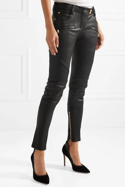 Shop Balmain Leather Skinny Pants In Black