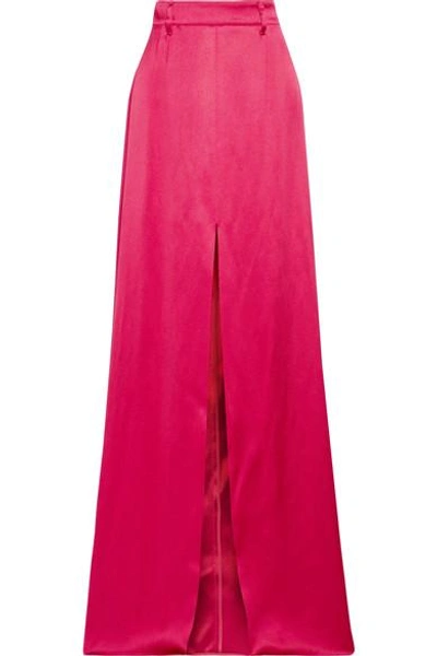 Shop Prada Satin Maxi Skirt In Red