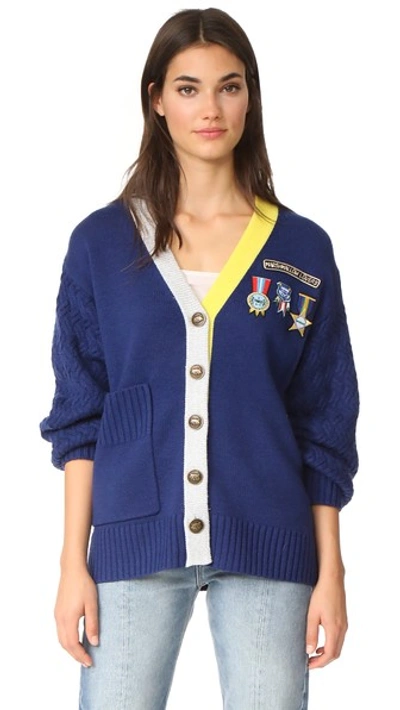 Shop Mira Mikati Scout Patch & Embroidered Knit Cardigan In Navy