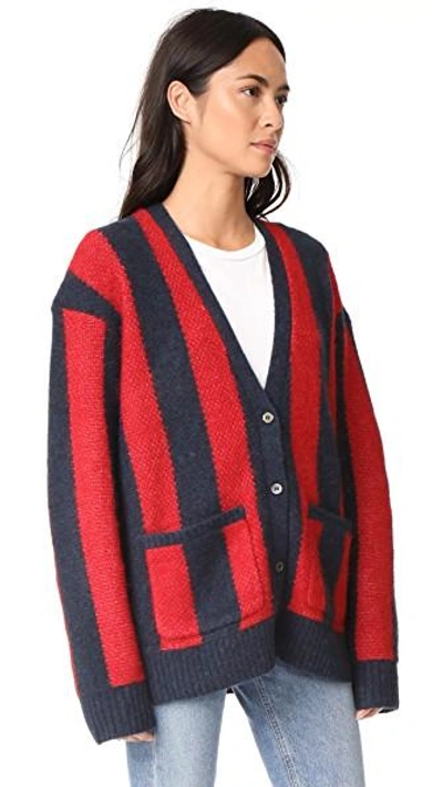 Shop 6397 Striped Kurt Cardigan In Navy/dirty Red Stripe