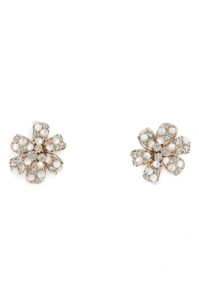 Gucci Flora Diamond & Mother Of Pearl Stud Earrings In White Gold