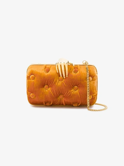 Shop Benedetta Bruzziches Orange Carmen Velvet Clutch Bag With Hand Embellishment In Yellow & Orange