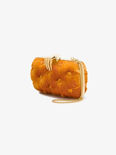 Shop Benedetta Bruzziches Orange Carmen Velvet Clutch Bag With Hand Embellishment In Yellow & Orange