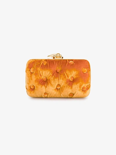 Shop Benedetta Bruzziches Orange Carmen Velvet Clutch Bag With Hand Embellishment In Yellow & Orange