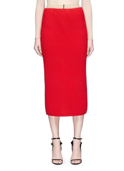 Shop Calvin Klein Collection Wool-cashmere Rib Knit Midi Pencil Skirt
