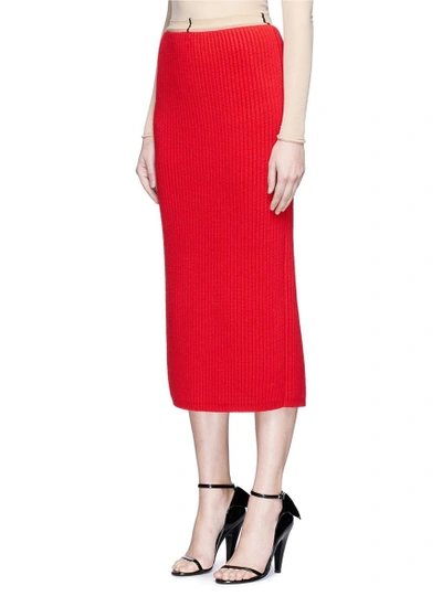 Shop Calvin Klein Collection Wool-cashmere Rib Knit Midi Pencil Skirt