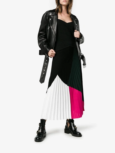 Shop Proenza Schouler Tricolour Dress With V Neck And Spaghetti Straps In Black