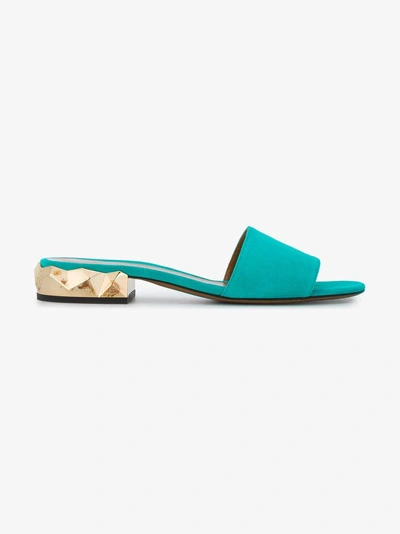 Shop Darmaki Turquoise Suede Dana Slides In Blue