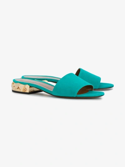 Shop Darmaki Turquoise Suede Dana Slides In Blue