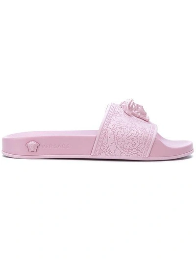 Shop Versace Medusa Slides In Pink