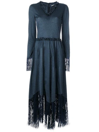 Shop Marco De Vincenzo Fringed Hem Dress - Blue