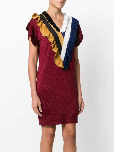 Shop Marco De Vincenzo Ruffled Neck Dress In Red