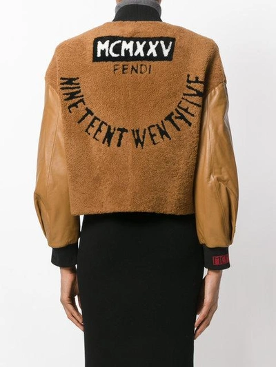 Shop Fendi Embroidered Bomber Jacket In Brown