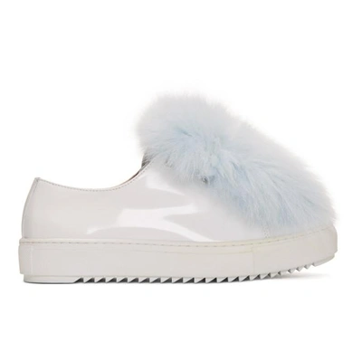 Shop Mr & Mrs Italy White & Blue Fur Trainers