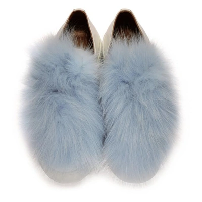 Shop Mr & Mrs Italy White & Blue Fur Sneakers