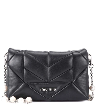 Shop Miu Miu Leather Crossbody Bag In Eero