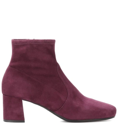 Shop Prada Suede Ankle Boots In Purple