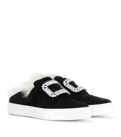 Shop Roger Vivier Sneaky Viv Fur-lined Suede Sneakers