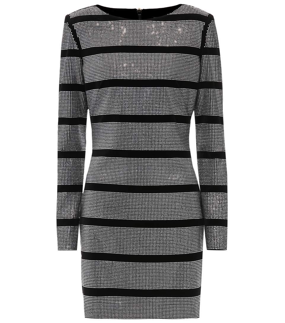 Balmain Crystal-embellished Striped Mini Dress In Black | ModeSens
