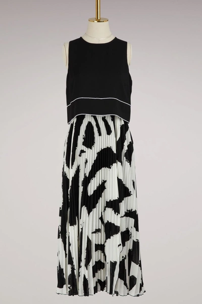 Shop Proenza Schouler Crêpe Pleated Dress In 21336 Black/white Xl Graffiti