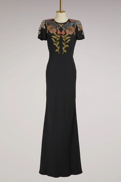 Shop Alexander Mcqueen Long Crepe Dress In 1000 - Black