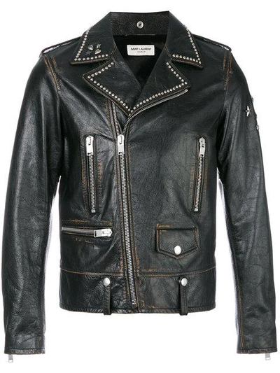 Shop Saint Laurent Studded Biker Jacket In Black