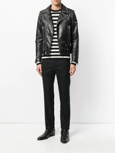 Shop Saint Laurent Studded Biker Jacket In Black