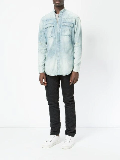 Balmain Bleached Regular-fit Denim Shirt In Blue