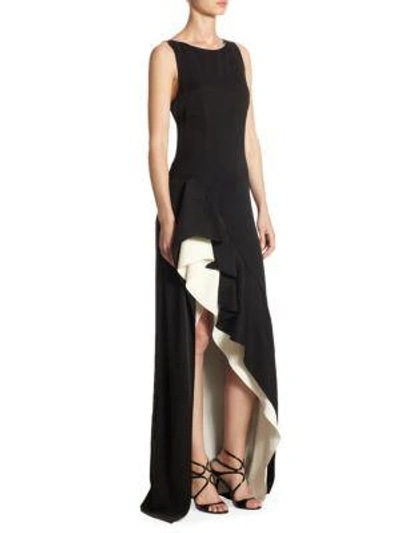 Shop Halston Heritage Colorblock Asymmetrical Flounce Skirt Gown In Black Cream