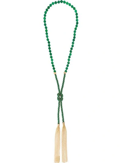 Shop Rosantica Beaded Tassel Necklace In Green
