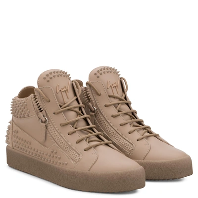 Shop Giuseppe Zanotti - Beige Calfskin Leather Sneaker With Studs Kriss Studs