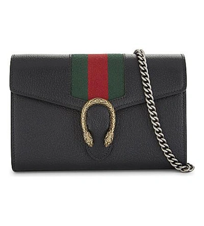 Shop Gucci Dionysus Leather Wallet-on-chain In Black