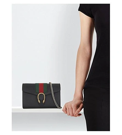 Shop Gucci Dionysus Leather Wallet-on-chain In Black