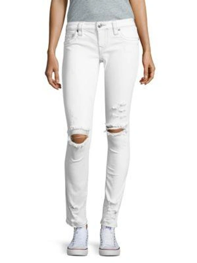 Shop True Religion Skinny-fit Distressed White Denim Jeans