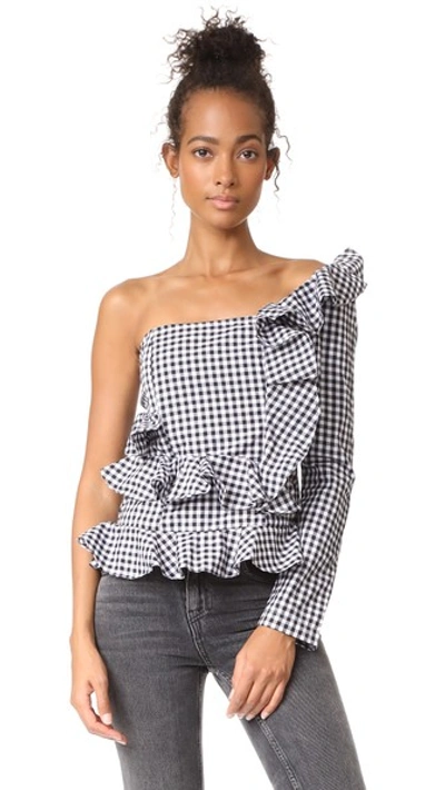 Mlm Label River Ruffle Top In Black/white Check