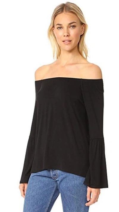 Shop Chaser Flare Sleeve Off Shoulder Tee In Black