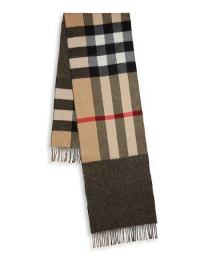 Burberry Plaid Cashmere Scarf In Camel