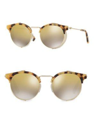 Shop Valentino 51mm Mirrored Round Sunglasses In Shiny Gold