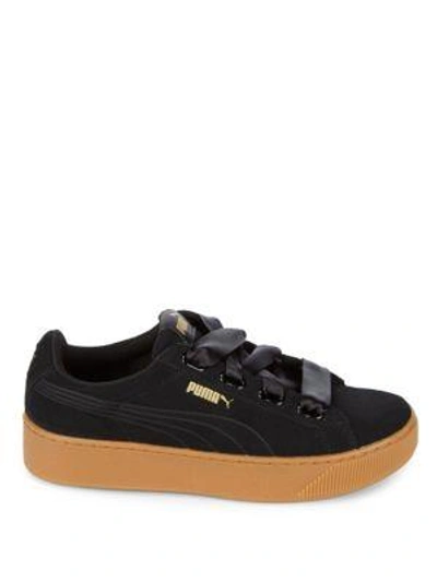 Shop Puma Vikky Low Top Leather Sneakers In Black