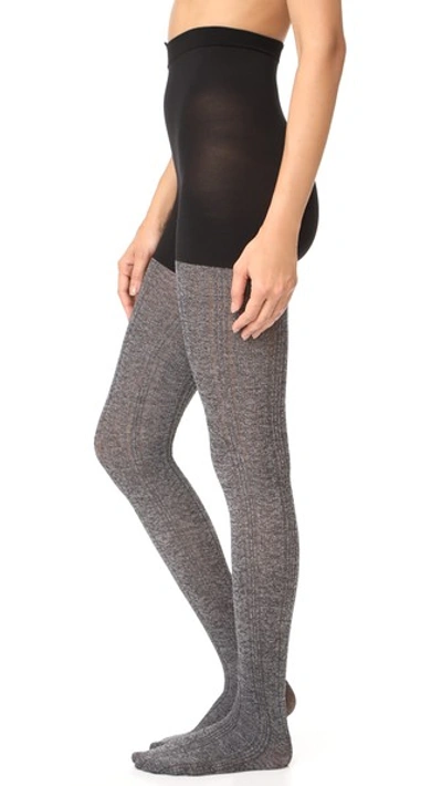 Spanx Cozy Cable Knit Tights In Marled Grey