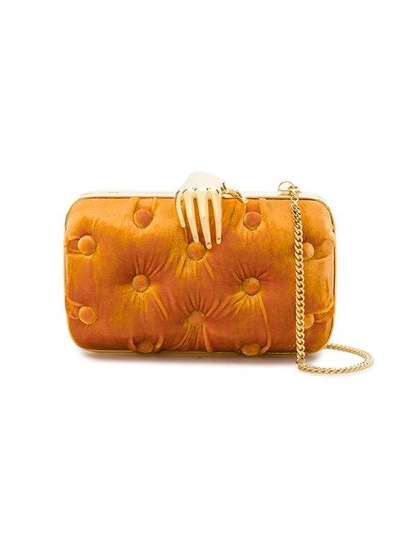 Shop Benedetta Bruzziches Orange Carmen Velvet Clutch Bag With Hand