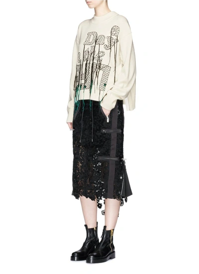 Shop Sacai Elastic Waist Floral Guipure Lace Skirt