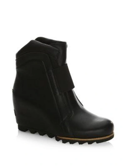 Sorel Fiona Wedge Leather Booties In Black