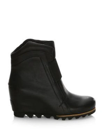 Shop Sorel Fiona Wedge Leather Booties In Black