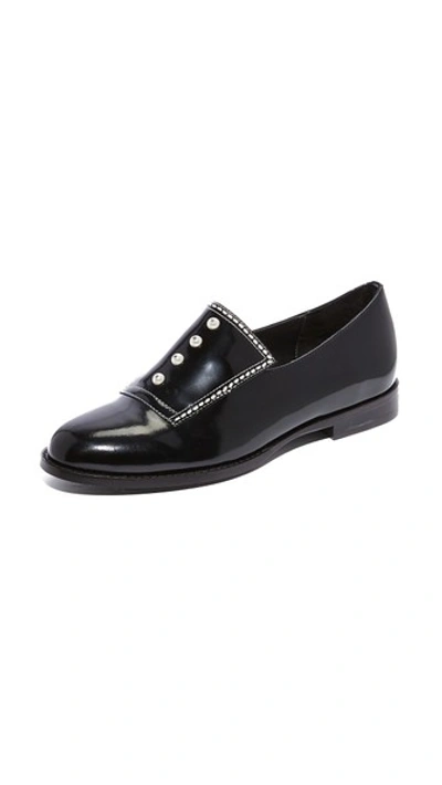 Opening Ceremony Leah Leather Faux Pearl Embellished Loafers In Black/white